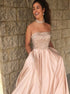 Rhinestone A Line Satin Prom Dresses with Pockets LBQ1651